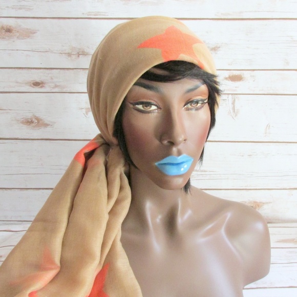 April Spirit Accessories - April Spirit Tan Orange Star Print Scarf Wrap